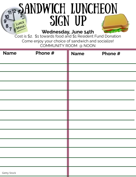 Breakfast Sign Up sheet Flyer (Letter pang-US) template