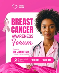 Breast Cancer Awareness Month conference flyer | Pink october Flyer Design Instagram Portrait template
