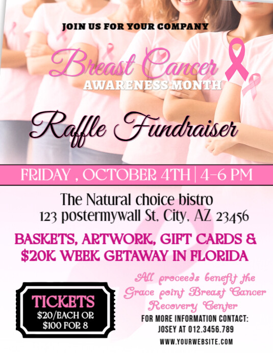 Breast Cancer Awareness Raffle Fundraiser Flyer – Editable Pink October ...