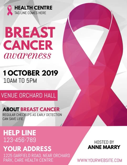 Red Breast Cancer Awareness Video Ulotka (US Letter) template