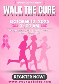 Breast Cancer Walk Flyer Template | Walk for a Cure Event A4
