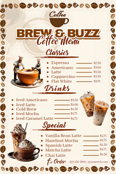 Brew & Buzz Coffee Menu Plakkaat template