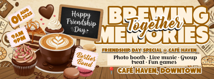 Brewing Memories: Friendship Day at Café Haven Facebook Cover Photo template