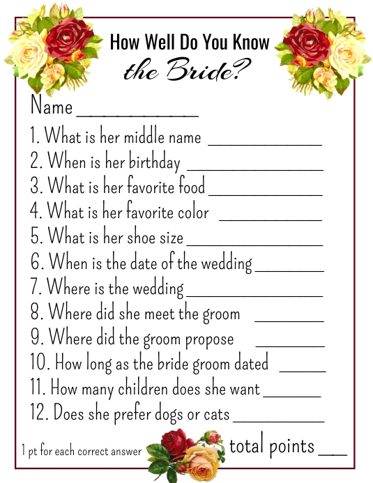 Bridal Shower Game Pamflet (VSA Brief) template