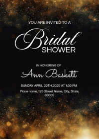 Bridal shower golden glittering background A6 template