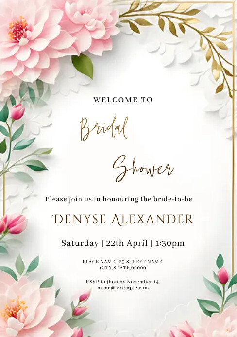 Bridal shower invitation card floral (1) A5 template