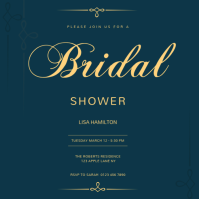 bridal shower INVITATION cardS BLUE Square (1:1) template