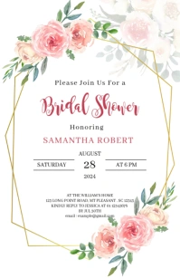 Bridal Shower Invite Template, Dusky Pink Flo Half Page Wide