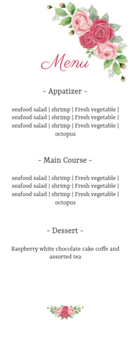 Bridal Shower Menu, Floral Menu Letter pół strony template