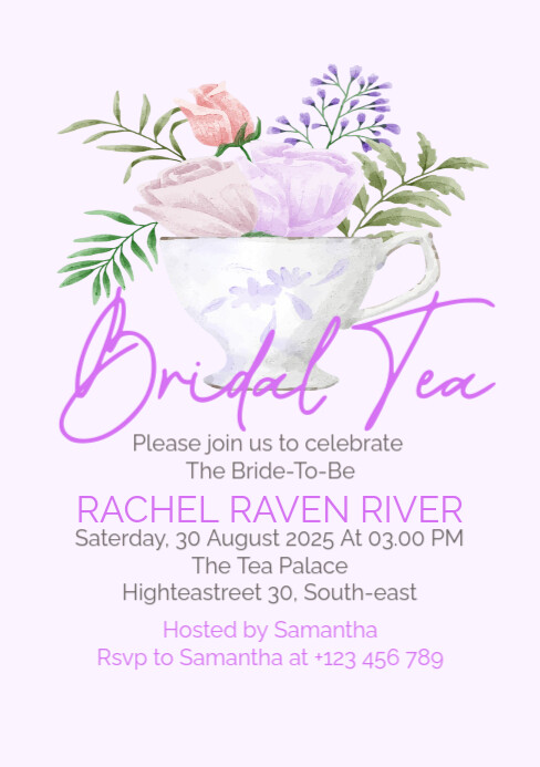 Bridal tea shower party invitation A5 template