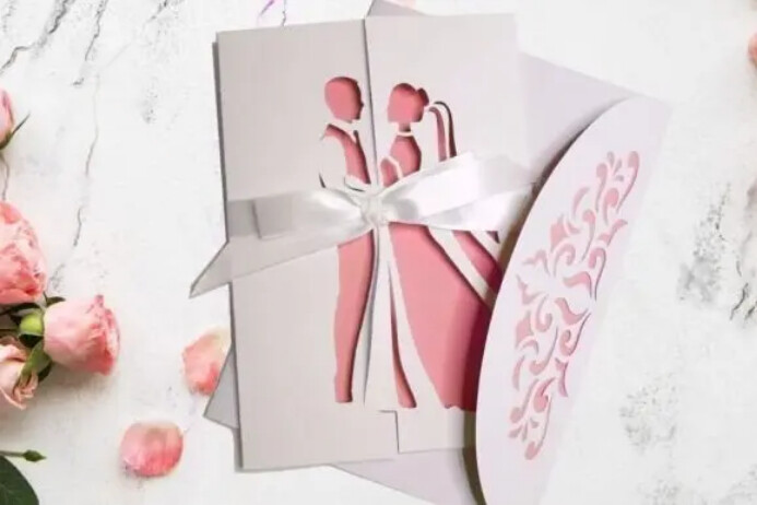 Bride and groom wedding gate fold card Poster template