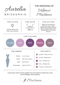 Bridesmaid info cart template printable A4