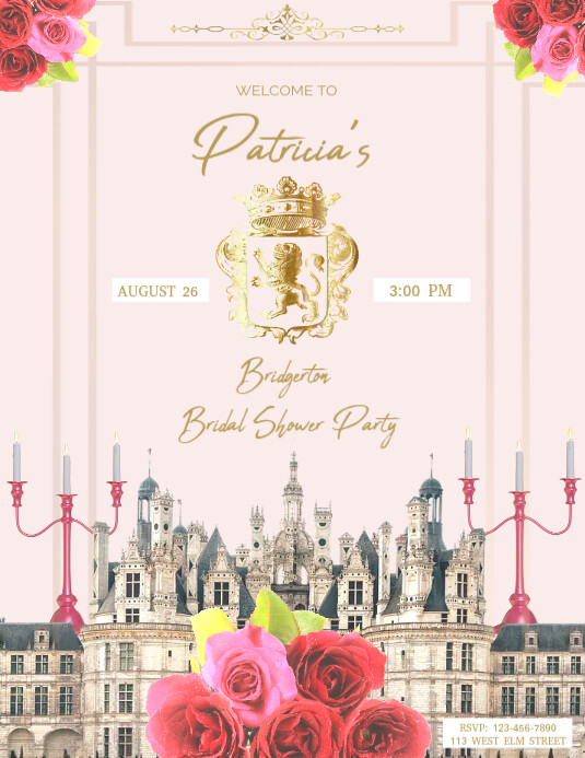 Bridgerton, bridal shower, birthday, cumpleaños, quinceanñero, housewarming party Flyer (US Letter) template