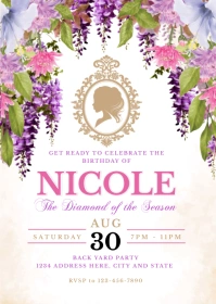 Bridgerton Birthday Invitation, Floral, Garde A6 template