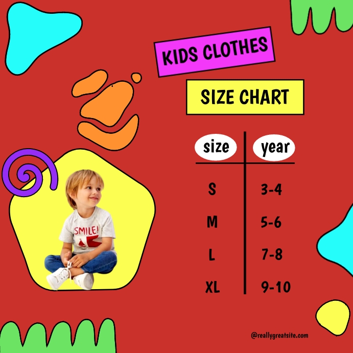 Bright Colors Kids Size Chart Template | PosterMyWall