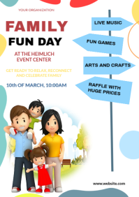 Bright Family Fun Day Event Poster Template | Kids Activities, Music & Games Flyer Design A4