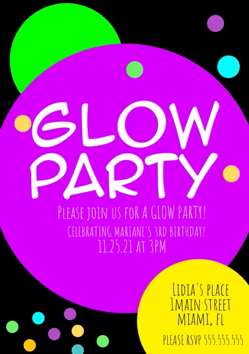 Bright Glow Party Invitation Template A4