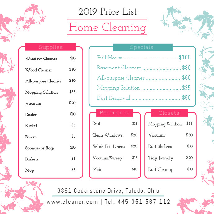 Copy of Bright Spring Cleaning Price List Design PosterMyWall