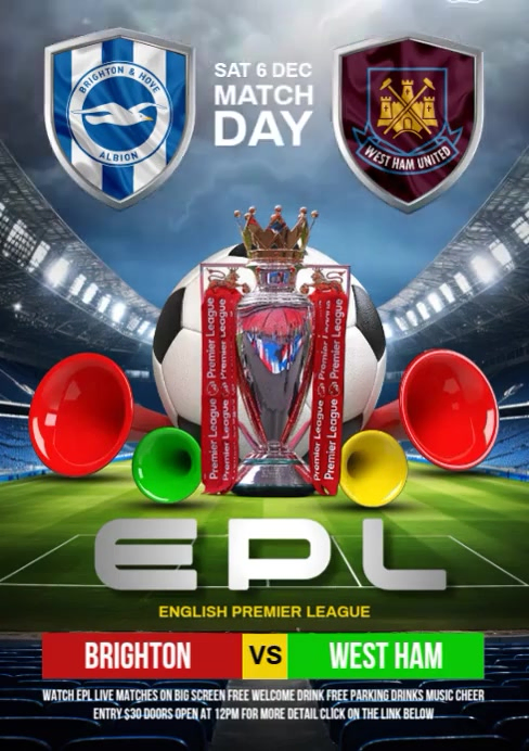 Brighton vs West ham A4 template