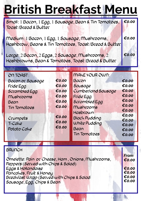 Menu. Example British British Breakfast Template | PosterMyWall
