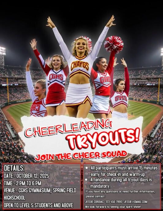 Brown 3d Cheerleading Tryout Template Flyer (us Letter) Pamflet (VSA Brief)