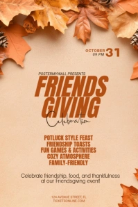 Brown 3d Friendsgiving Poster template