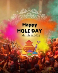 Brown 3d Happy Holi Day 2025 Instagram Portrait template