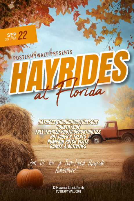 Hay Rides Logo Brown 3d Hayrides Poster Template | PosterMyWall
