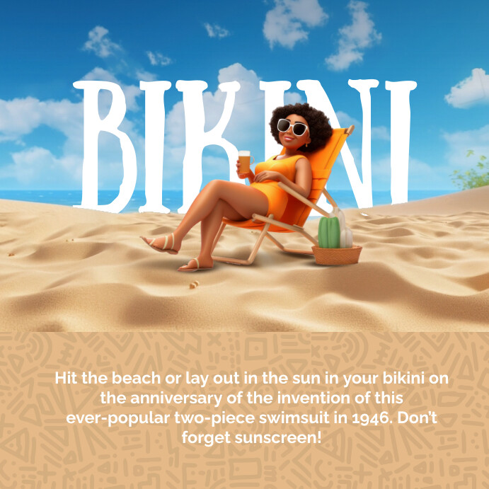 Brown 3d National Bikini Day Instagram Post template