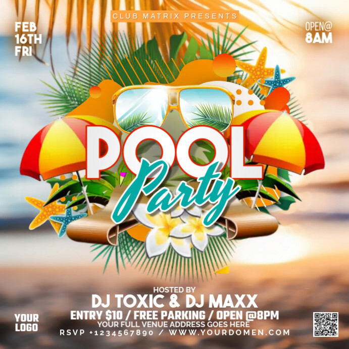 Brown 3d Pool Party Instagram Post Template | PosterMyWall