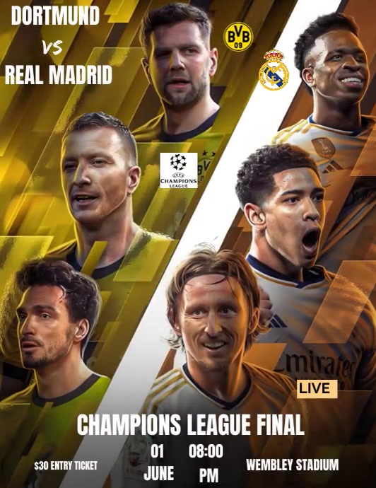 Copy of Brown 3d Real Madrid Vs Dortmund Flyer (us Le | PosterMyWall
