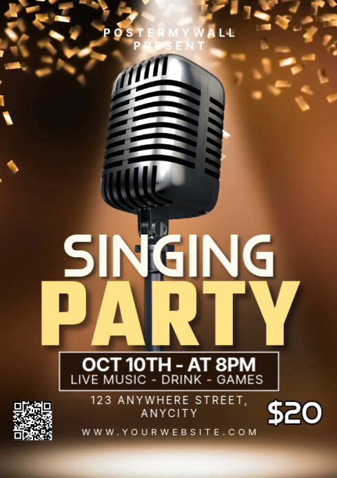Brown 3d Singing Party A3 template