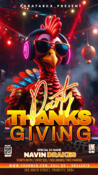 Brown 3d Thanksgiving Dj Party – Cool Turkey With Headphones Instagram Story template