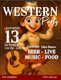 Brown 3d Western Party Line Dance Volantino (us Letter) template