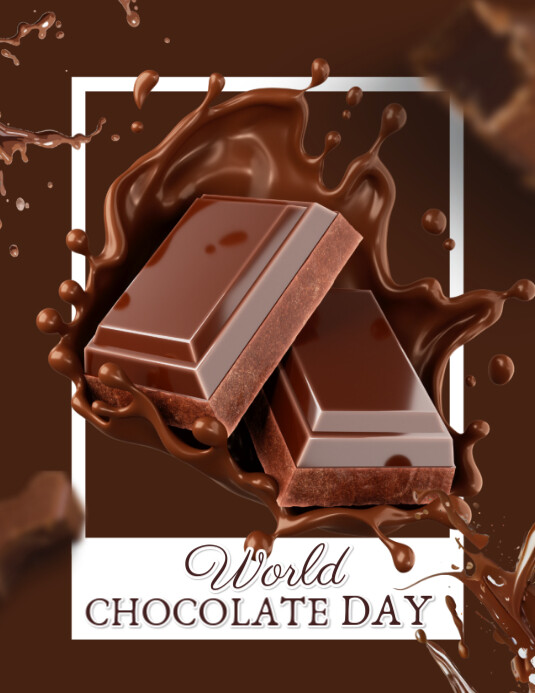 Brown 3d World Chocolate Day Flyer 2025 Folheto (US Letter) template