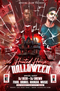 Brown Abstract Halloween Hunted House Party  Poster template