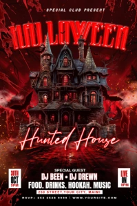 Brown Abstract Halloween Hunted House Template Poster