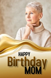 Brown Abstract Happy Birthday Wish card Half Page Wide template