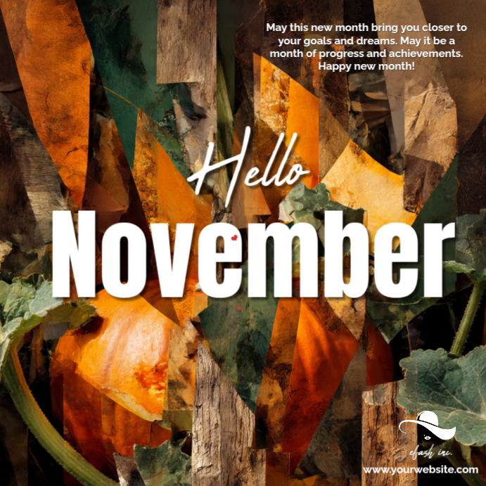Brown Abstract Hello November Fall  Instagram Post template
