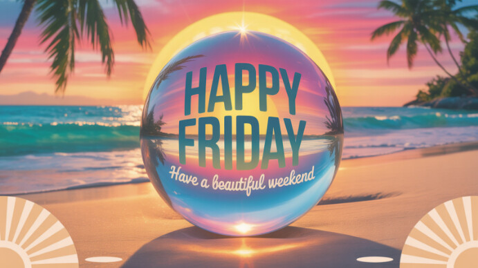 Brown Abstract Tropical Happy Friday Quote – Weekend Beach Vibes Digital Poster Digital Display (16: template