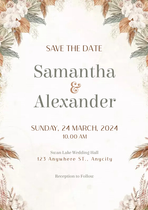Brown aesthetic wedding Invitation A4 template