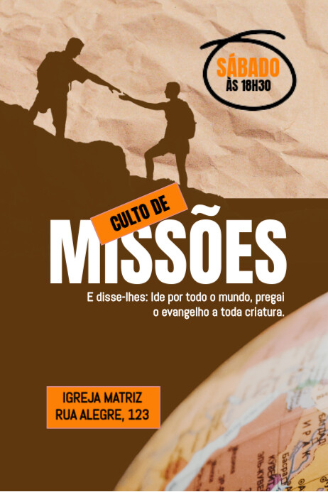 Brown Alegre Culto De Missões Cartaz Poster template