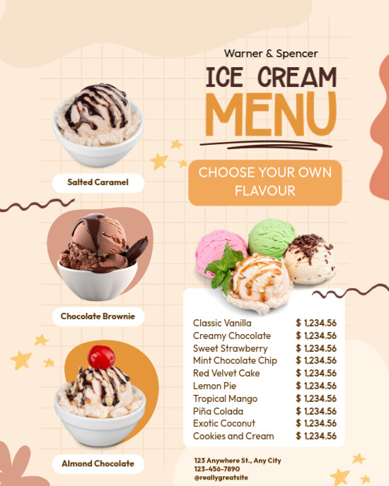 Brown and Beige Organic Playful Ice Cream Menu Instagram Portrait template