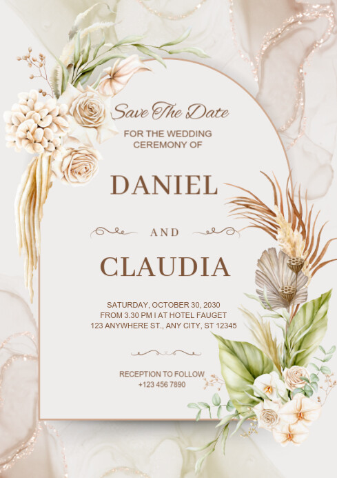 Copy of Brown And Cream Flower Watercolor Wedding Invitation A4 ...