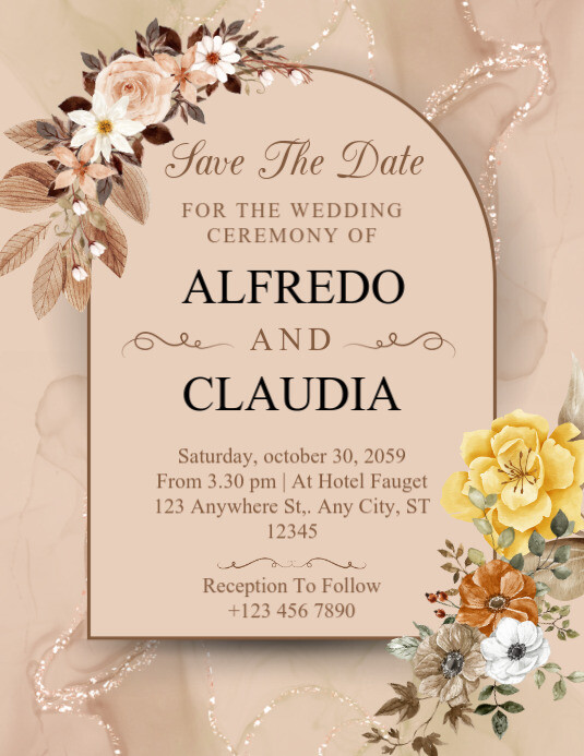 Copy of Brown And Cream Flower Watercolor Wedding Invitation save the ...