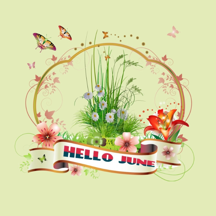 brown and pink flowers frame hello june Template | PosterMyWall