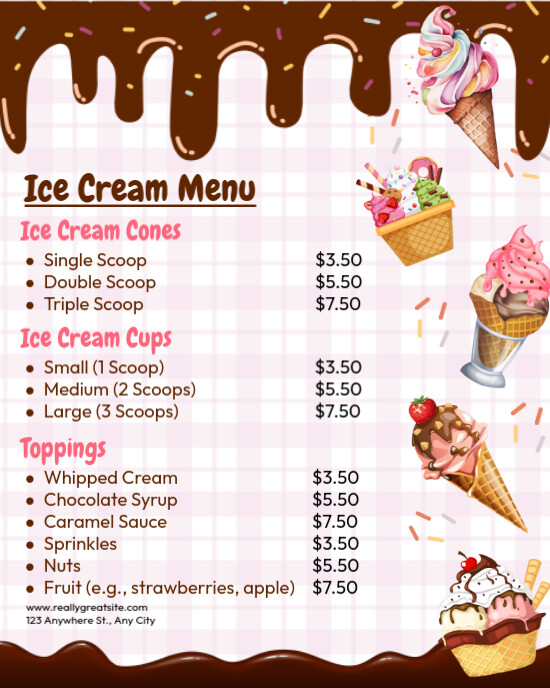Brown and Pink Playful Ice Cream Menu Instagram Portrait template