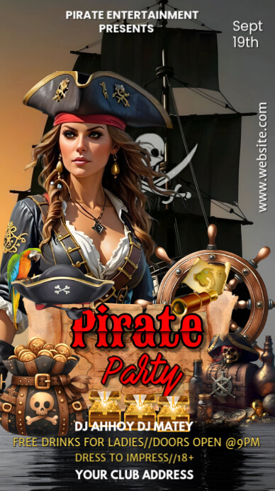 Brown and Red Grunge Talk Like A Pirate Party Template | PosterMyWall