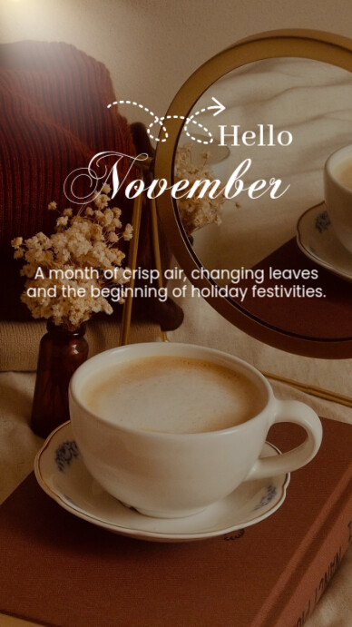 Brown And White Aesthetic Hello November Instagram Story template