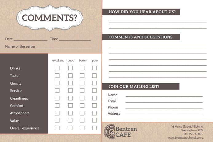 Brown and White Cafe Comment Card Template | PosterMyWall